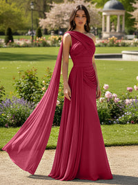 Chiffon A-Line/Princess One Shoulder Floor-Length Formal Dresses with Side Draped Sash