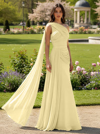 Chiffon A-Line/Princess One Shoulder Floor-Length Formal Dresses with Side Draped Sash