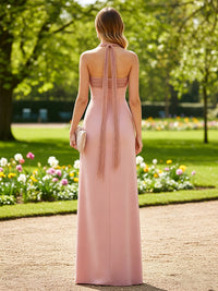 Satin Sheath/Column Strapless Floor-Length Formal Dresses with Scarf