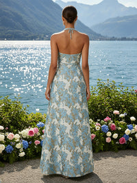 Floral Print A-Line/Princess Halter Floor-Length Formal Dresses for Women