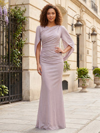 Shimmer Jersey Sheath/Column Scoop Neck Floor-Length Formal Dresses with Ruched Waist