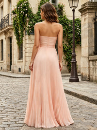 Chiffon A-Line/Princess Strapless Floor-Length Formal Dresses with Pleats