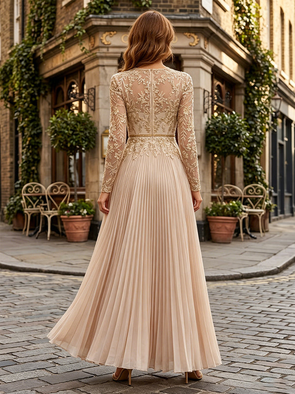 Chiffon A-Line/Princess Scoop Neck Floor-Length Formal Dresses with Pleats