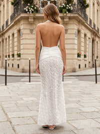 Lace Sheath/Column Halter Floor-Length Formal Dresses with 3D Flowers