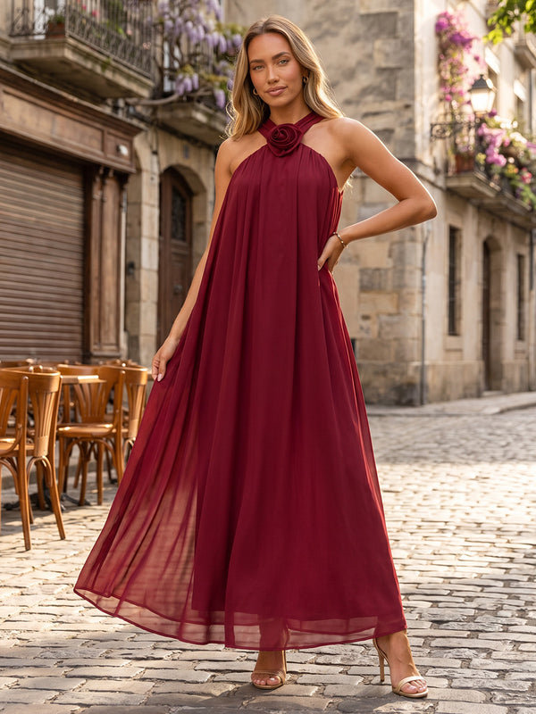 Chiffon A-Line/Princess Halter Floor-Length Formal Dresses with Pleats