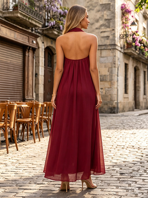 Chiffon A-Line/Princess Halter Floor-Length Formal Dresses with Pleats