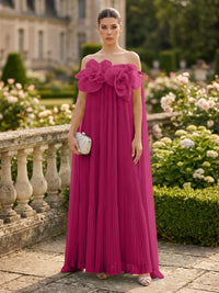 Chiffon A-Line/Princess Off Shoulder Floor-Length Formal Dresses with 3D Flowers & Pleats