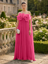 Chiffon A-Line/Princess Off Shoulder Floor-Length Formal Dresses with 3D Flowers & Pleats