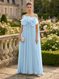 Chiffon A-Line/Princess Off Shoulder Floor-Length Formal Dresses with 3D Flowers & Pleats