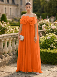 Chiffon A-Line/Princess Off Shoulder Floor-Length Formal Dresses with 3D Flowers & Pleats