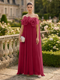 Chiffon A-Line/Princess Off Shoulder Floor-Length Formal Dresses with 3D Flowers & Pleats