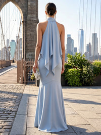Satin Mermaid/Trumpet Halter Floor-Length Formal Dresses with Scarf