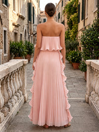 Chiffon A-Line/Princess Strapless Floor-Length Formal Dresses with Ruffles & Pleats