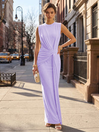 Stretch Mesh Sheath/Column Scoop Neck Floor-Length Formal Dresses with Ruched Waist