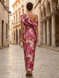 Floral Print Sheath/Column Off Shoulder Floor-Length Formal Dresses for Women