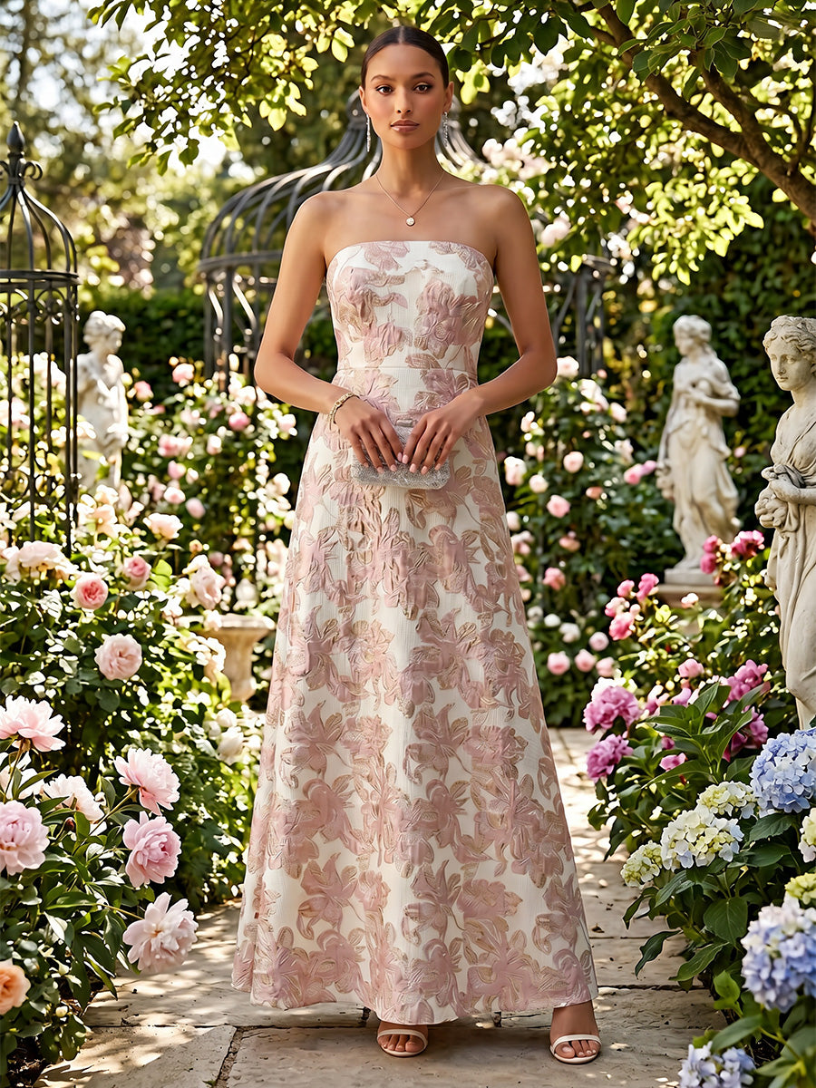 Jacquard A-Line/Princess Strapless Floor-Length Formal Dresses for Women