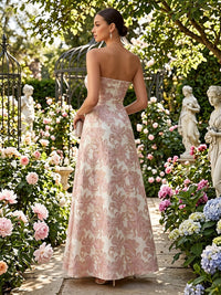 Jacquard A-Line/Princess Strapless Floor-Length Formal Dresses for Women
