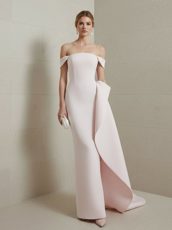 Satin Mermaid Off the Shoulder Ruffles Corset Formal Dresses
