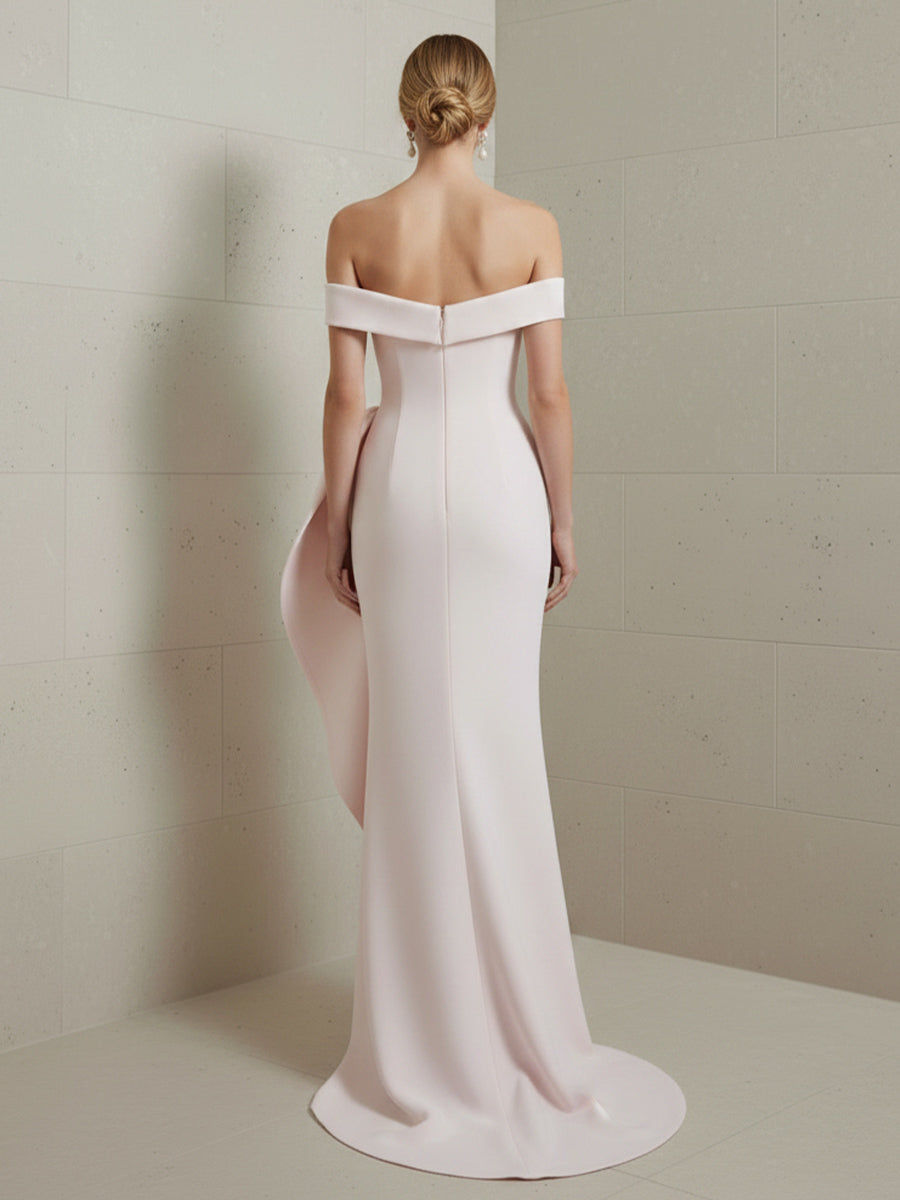 Satin Mermaid Off the Shoulder Ruffles Corset Formal Dresses
