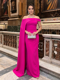Satin Mermaid Off the Shoulder Cape Ruched Formal Dresses