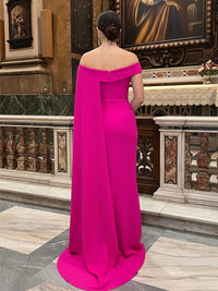 Satin Mermaid Off the Shoulder Cape Ruched Formal Dresses
