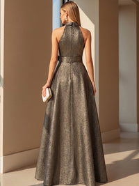 Metallic Satin A Line Crew Neck Corset Simple Formal Dresses