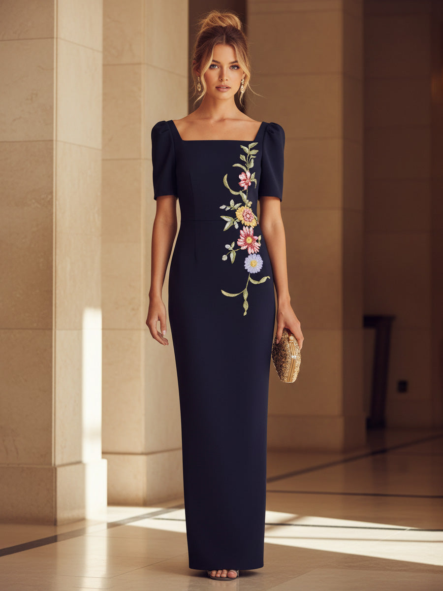 Satin Mermaid Square Neck Lace Appliques Corset Formal Dresses