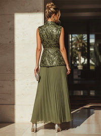 Chiffon A Line V Neck Pleats Sequin Formal Dresses