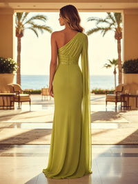 Chiffon Mermaid One Shoulder Ruffles Ruched Formal Dresses