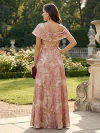 Jacquard A-Line/Princess Asymmetric Neck Floor-Length Formal Dresses with Slit