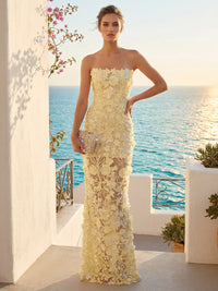 Lace Appliques Sheath/Column Strapless Floor-Length Formal Dresses with Sequin