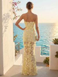 Lace Appliques Sheath/Column Strapless Floor-Length Formal Dresses with Sequin
