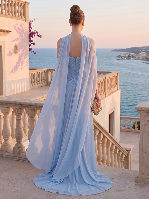 Chiffon A-Line/Princess Strapless Floor-Length Formal Dresses with Scarf, Corset & Pleats