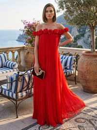 Chiffon A-Line/Princess Off Shoulder Floor-Length Formal Dresses with Pleats