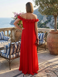 Chiffon A-Line/Princess Off Shoulder Floor-Length Formal Dresses with Pleats