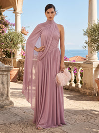 Chiffon A-Line/Princess One Shoulder Floor-Length Formal Dresses with Pleats
