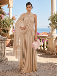 Chiffon A-Line/Princess One Shoulder Floor-Length Formal Dresses with Pleats