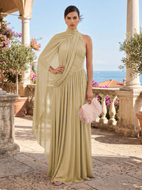 Chiffon A-Line/Princess One Shoulder Floor-Length Formal Dresses with Pleats