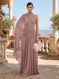 Chiffon A-Line/Princess One Shoulder Floor-Length Formal Dresses with Pleats