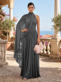 Chiffon A-Line/Princess One Shoulder Floor-Length Formal Dresses with Pleats
