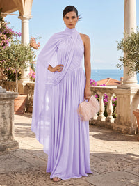 Chiffon A-Line/Princess One Shoulder Floor-Length Formal Dresses with Pleats