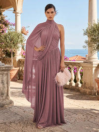 Chiffon A-Line/Princess One Shoulder Floor-Length Formal Dresses with Pleats