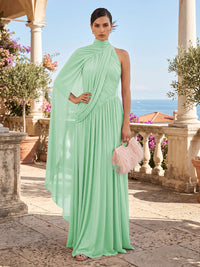 Chiffon A-Line/Princess One Shoulder Floor-Length Formal Dresses with Pleats