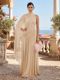 Chiffon A-Line/Princess One Shoulder Floor-Length Formal Dresses with Pleats