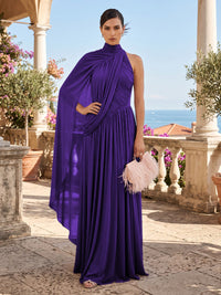 Chiffon A-Line/Princess One Shoulder Floor-Length Formal Dresses with Pleats