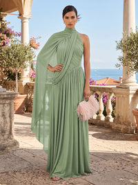 Chiffon A-Line/Princess One Shoulder Floor-Length Formal Dresses with Pleats