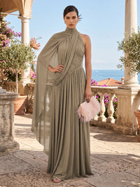Chiffon A-Line/Princess One Shoulder Floor-Length Formal Dresses with Pleats