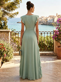 Chiffon A-Line/Princess V-Neck Floor-Length Formal Dresses with Ruffles