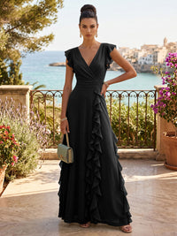 Chiffon A-Line/Princess V-Neck Floor-Length Formal Dresses with Ruffles