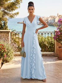 Chiffon A-Line/Princess V-Neck Floor-Length Formal Dresses with Ruffles